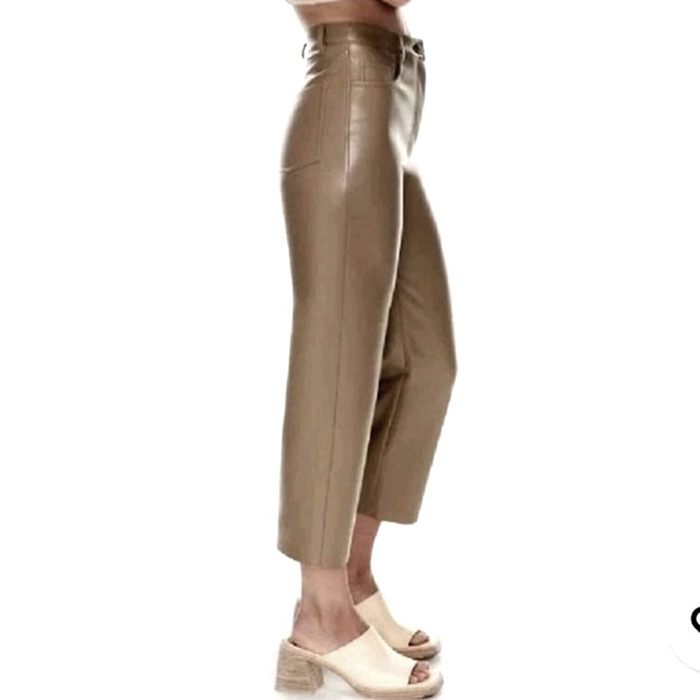 Aritzia Wilfred Melina Brown Vegan Leather Crop Pant Minimalist Baddie Edgy Sz 2